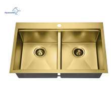 Manufacturer handmade Luxury double bowl square 304 stainless steel kitchen sinks with drainboard